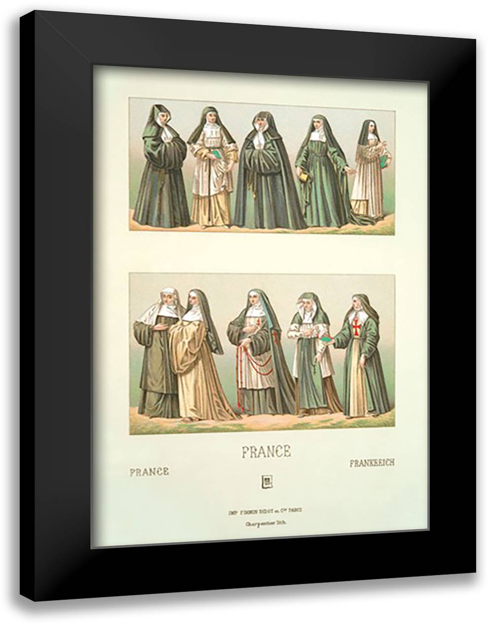 France-Nuns #2 16x22 Black Modern Wood Framed Art Print Poster