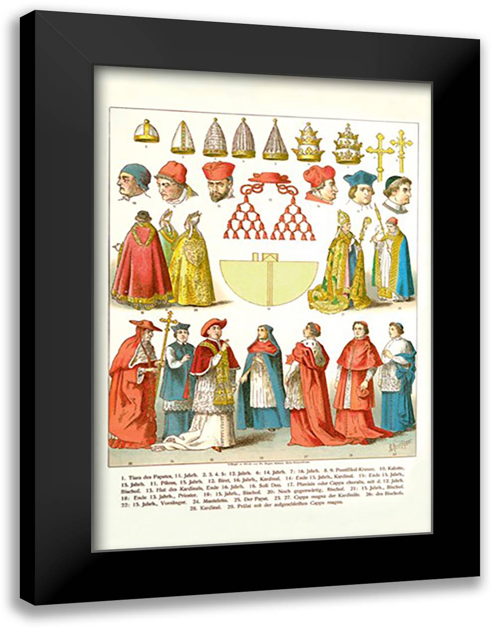 French Clergy Headwear and Vestments 16x22 Black Modern Wood Framed Art Print Poster