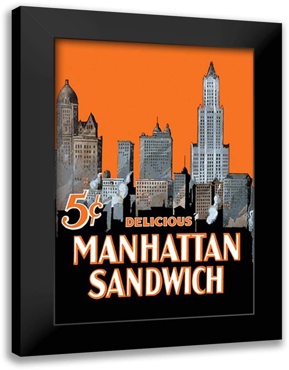 Manhattan Sandwich 16x22 Black Modern Wood Framed Art Print Poster
