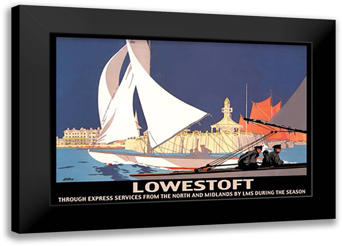 Lowestoft: Through Express Services from the North and Midlands by LMS During the Season 22x16 Black Modern Wood Framed Art Print Poster by Hadley, Hap