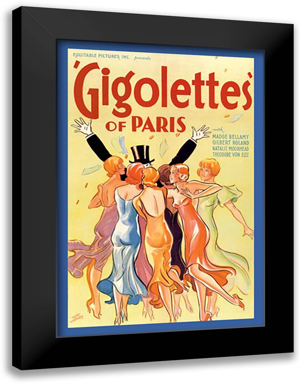 Gigolettes of Paris 16x22 Black Modern Wood Framed Art Print Poster by Hadley, Hap