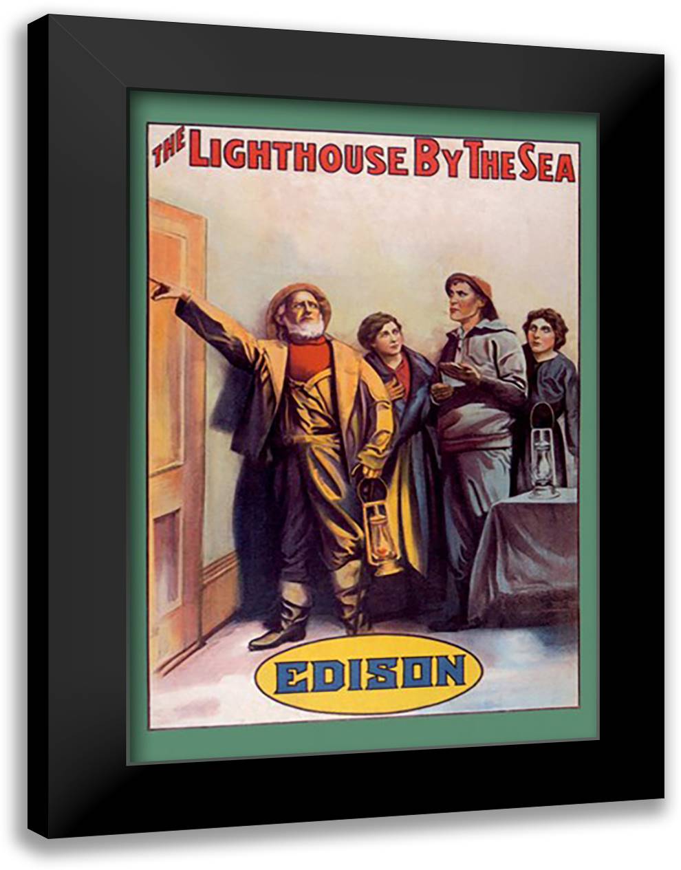 Lighthouse by the Sea 16x22 Black Modern Wood Framed Art Print Poster
