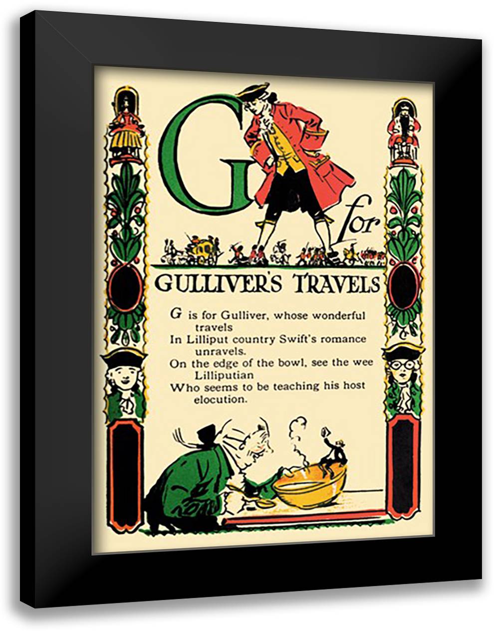 G for Gulliver's Travels 16x22 Black Modern Wood Framed Art Print Poster by Sarge, Tony