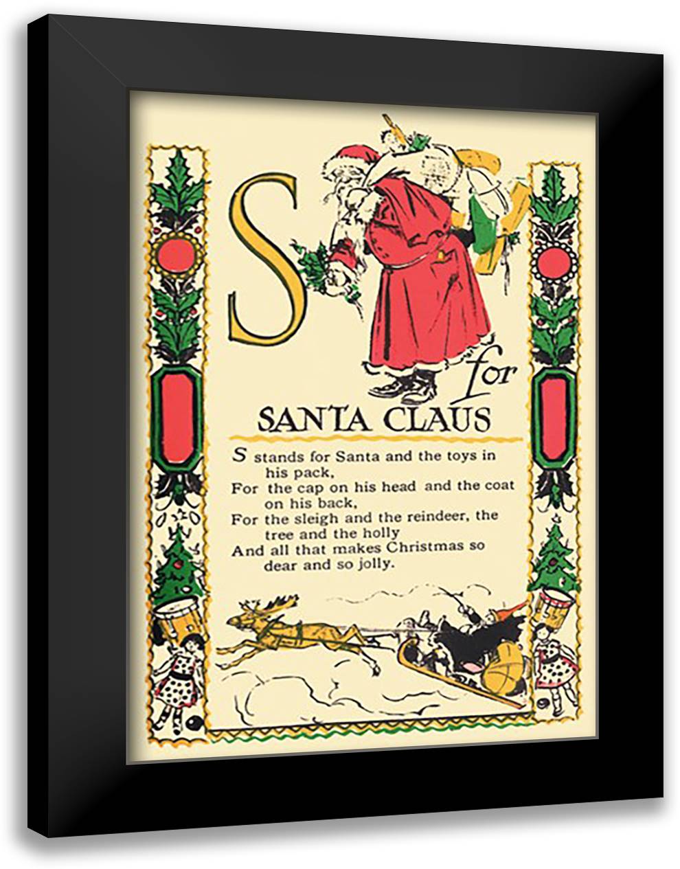 S for Santa Claus 16x22 Black Modern Wood Framed Art Print Poster by Sarge, Tony