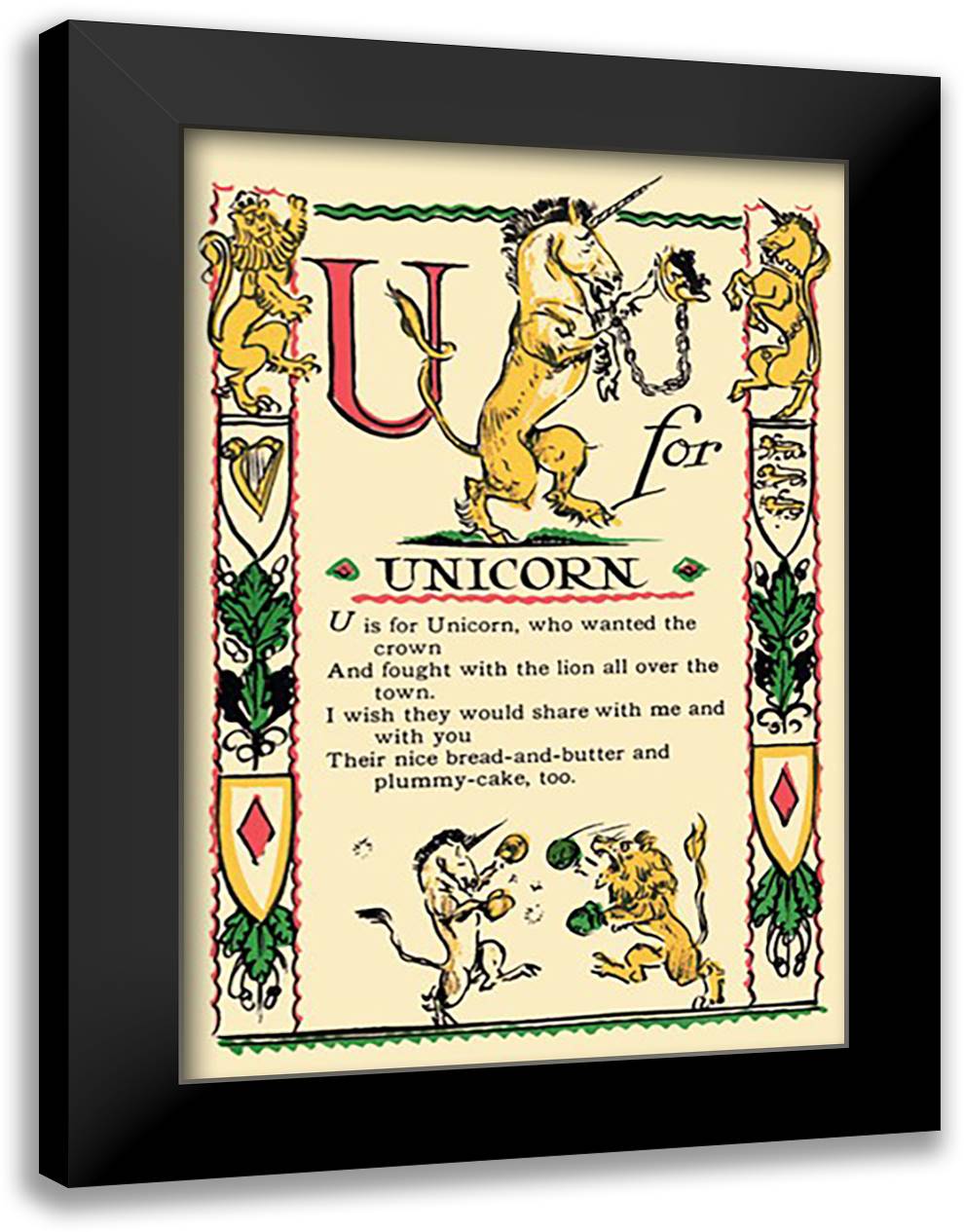 U for Unicorn 16x22 Black Modern Wood Framed Art Print Poster by Sarge, Tony