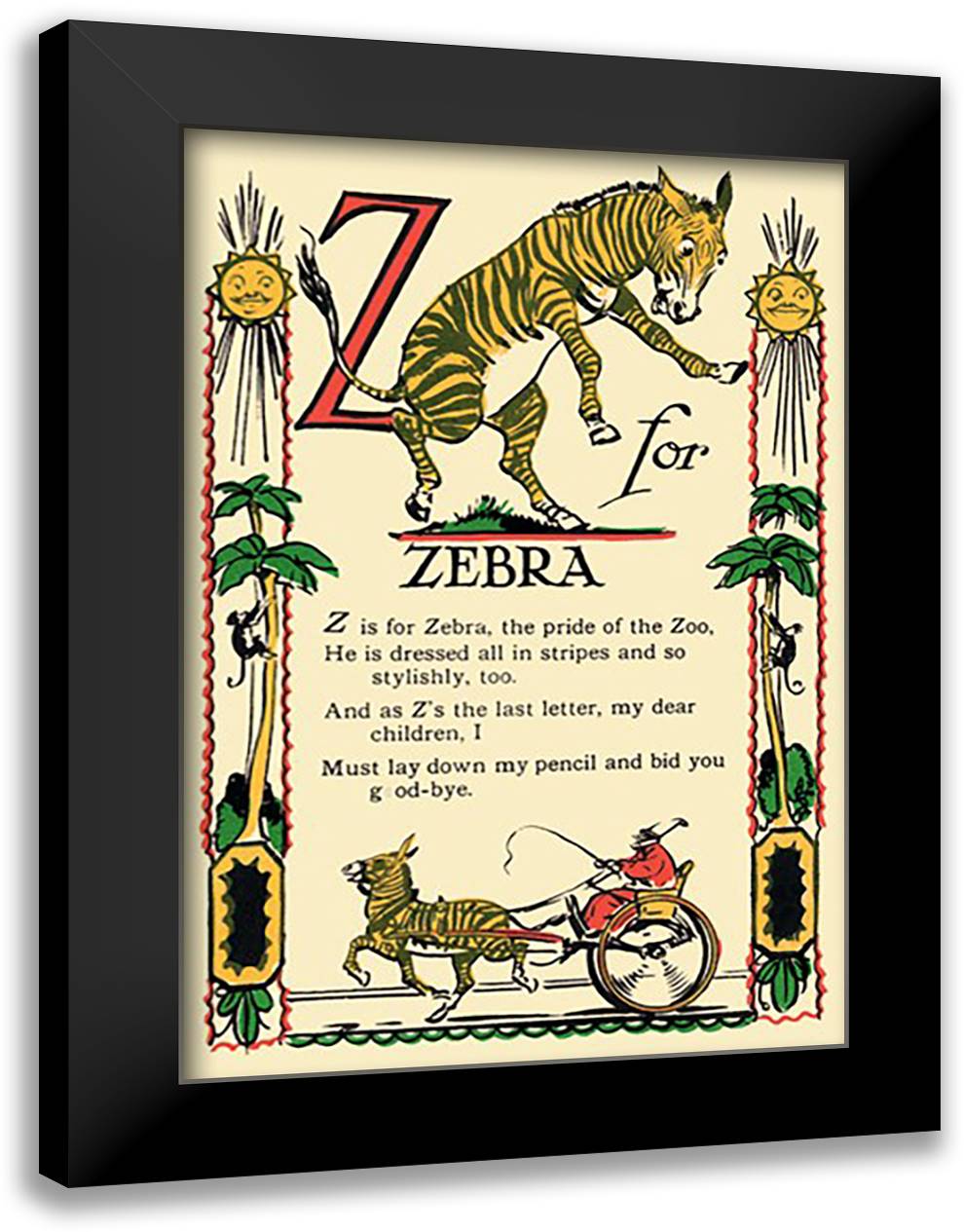 Z for Zebra 16x22 Black Modern Wood Framed Art Print Poster by Sarge, Tony
