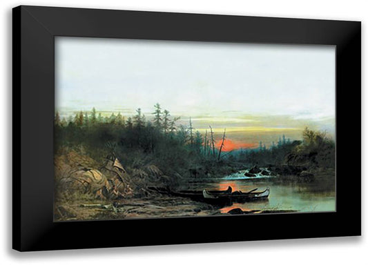 Indian Camp 22x16 Black Modern Wood Framed Art Print Poster by Bierstadt, Albert