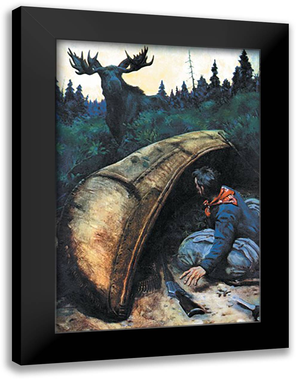 Moose Hunter 16x22 Black Modern Wood Framed Art Print Poster