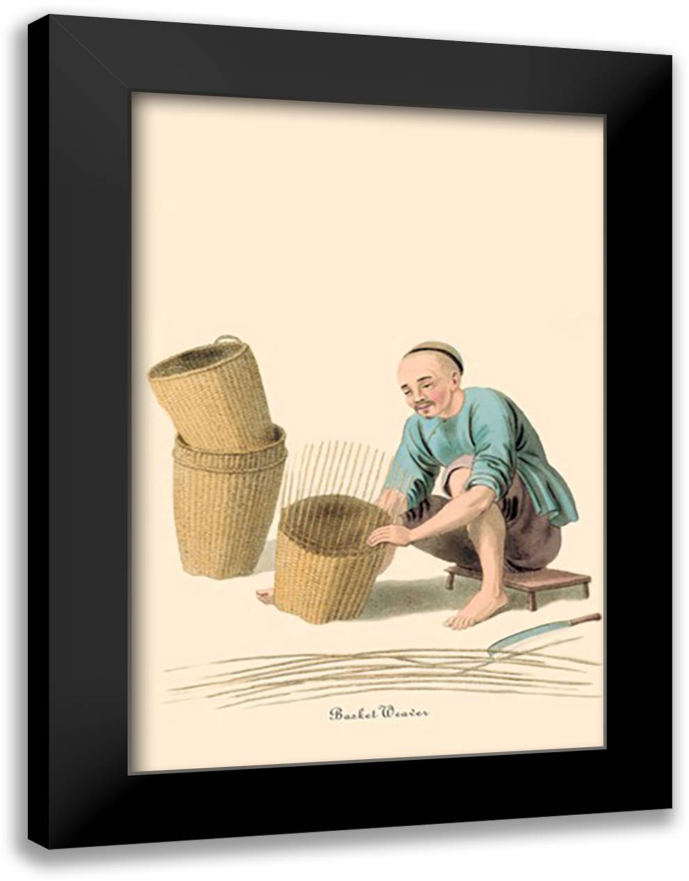Basket Weaver 16x22 Black Modern Wood Framed Art Print Poster by Malon, George Henry