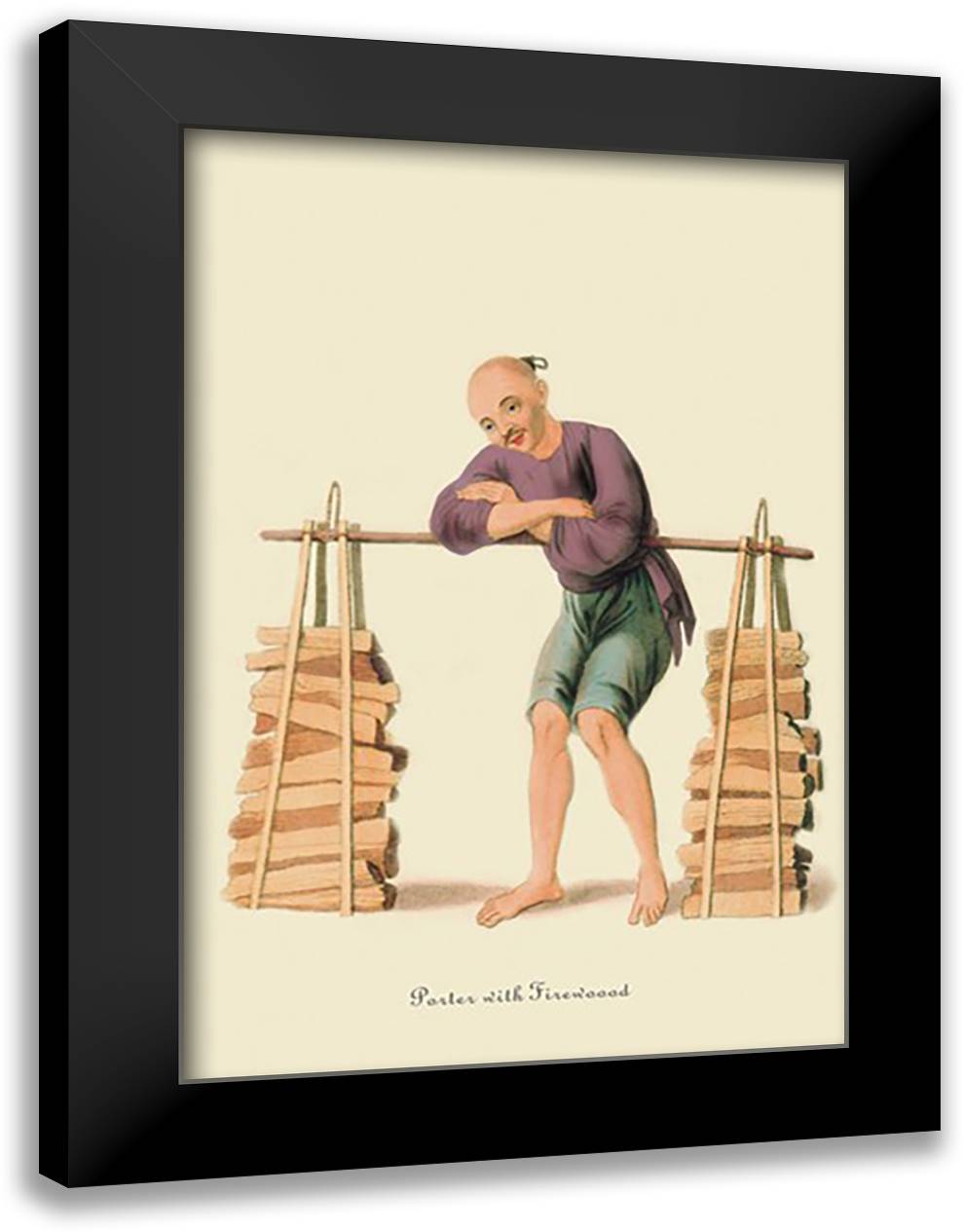 Porter with Firewood 16x22 Black Modern Wood Framed Art Print Poster by Malon, George Henry