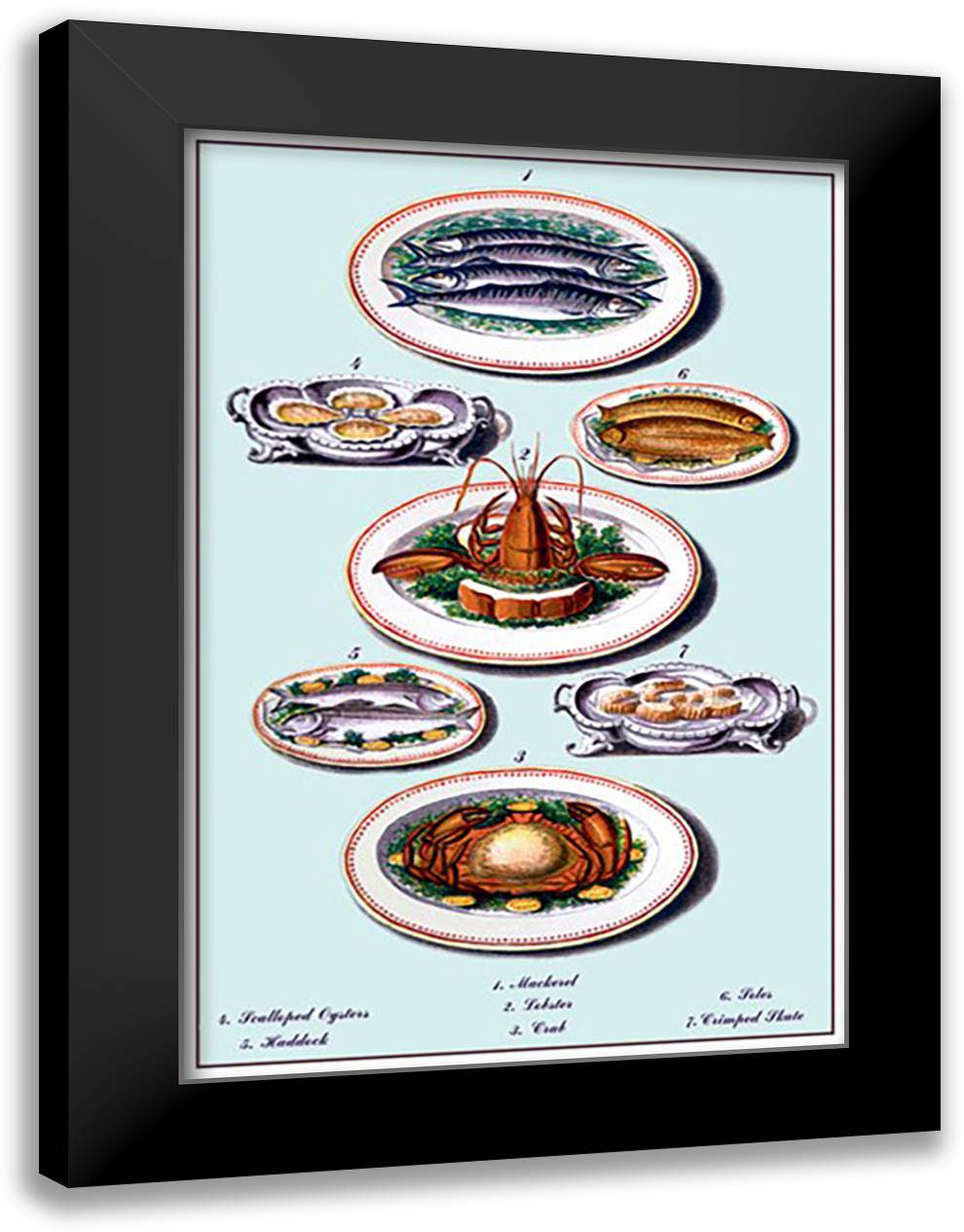 Lobster and Seafood 16x22 Black Modern Wood Framed Art Print Poster by Krowheim