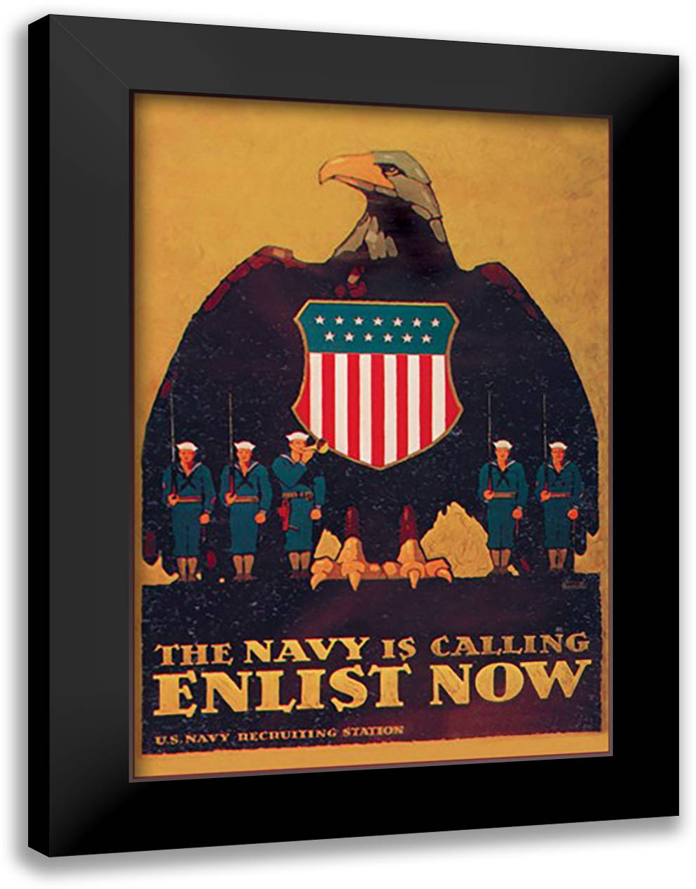 Navy is Calling: Enlist Now 16x22 Black Modern Wood Framed Art Print Poster by Britton, Ln