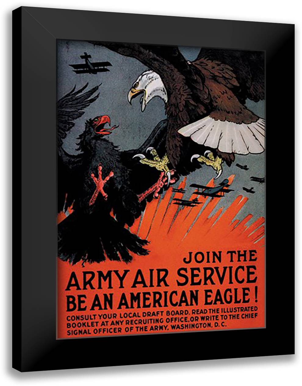Join the Army Air Service: Be an American Eagle! 16x22 Black Modern Wood Framed Art Print Poster by Bull, Charles Livingston