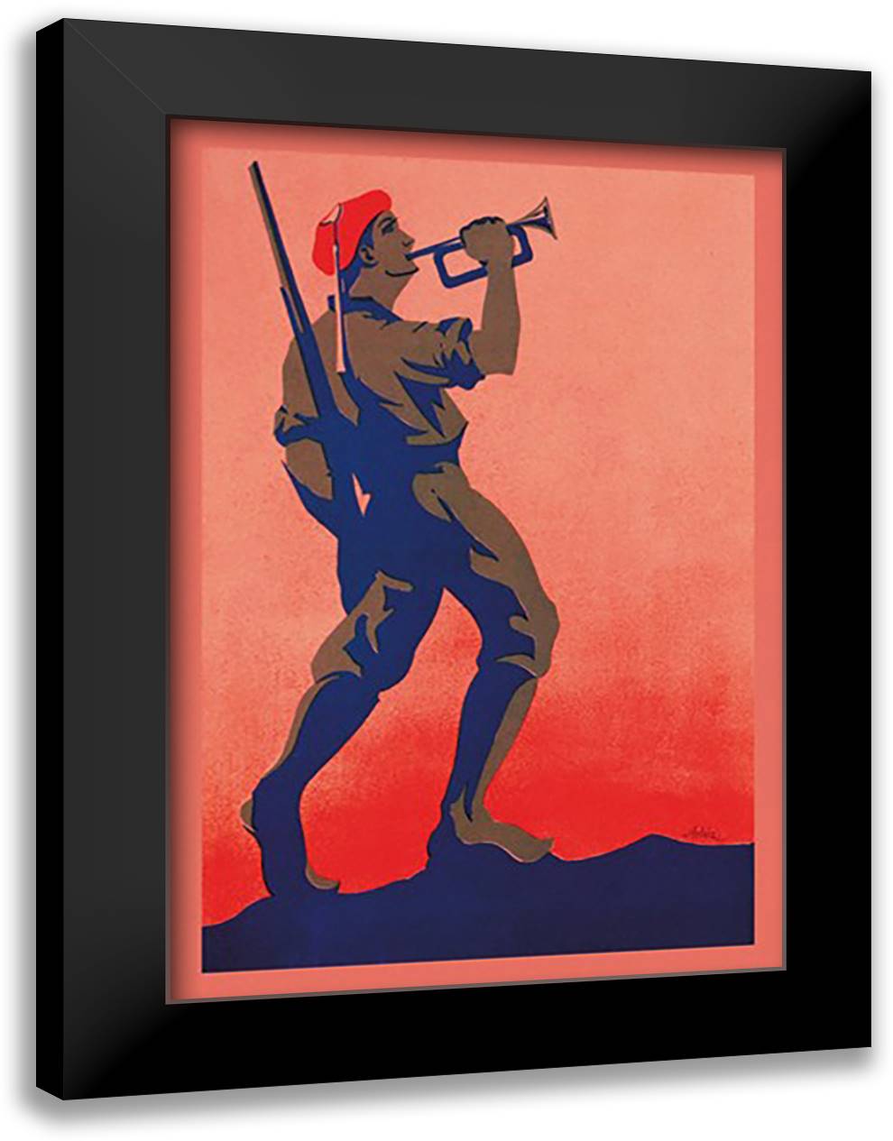 Spanish Soldier Blowing Horn 16x22 Black Modern Wood Framed Art Print Poster by Arlaiz