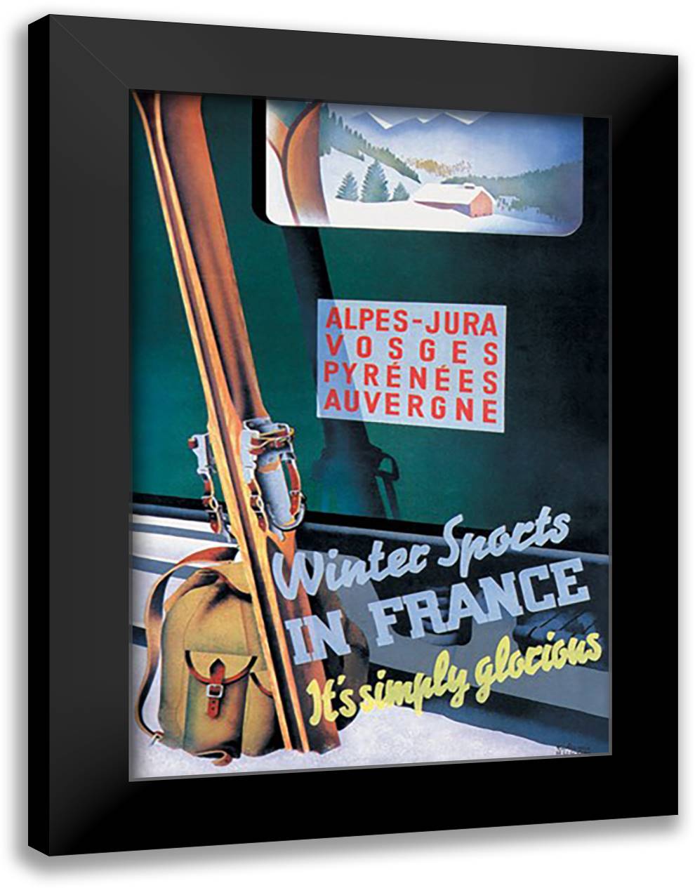 Winter Sports in France 16x22 Black Modern Wood Framed Art Print Poster by Hugon, R.