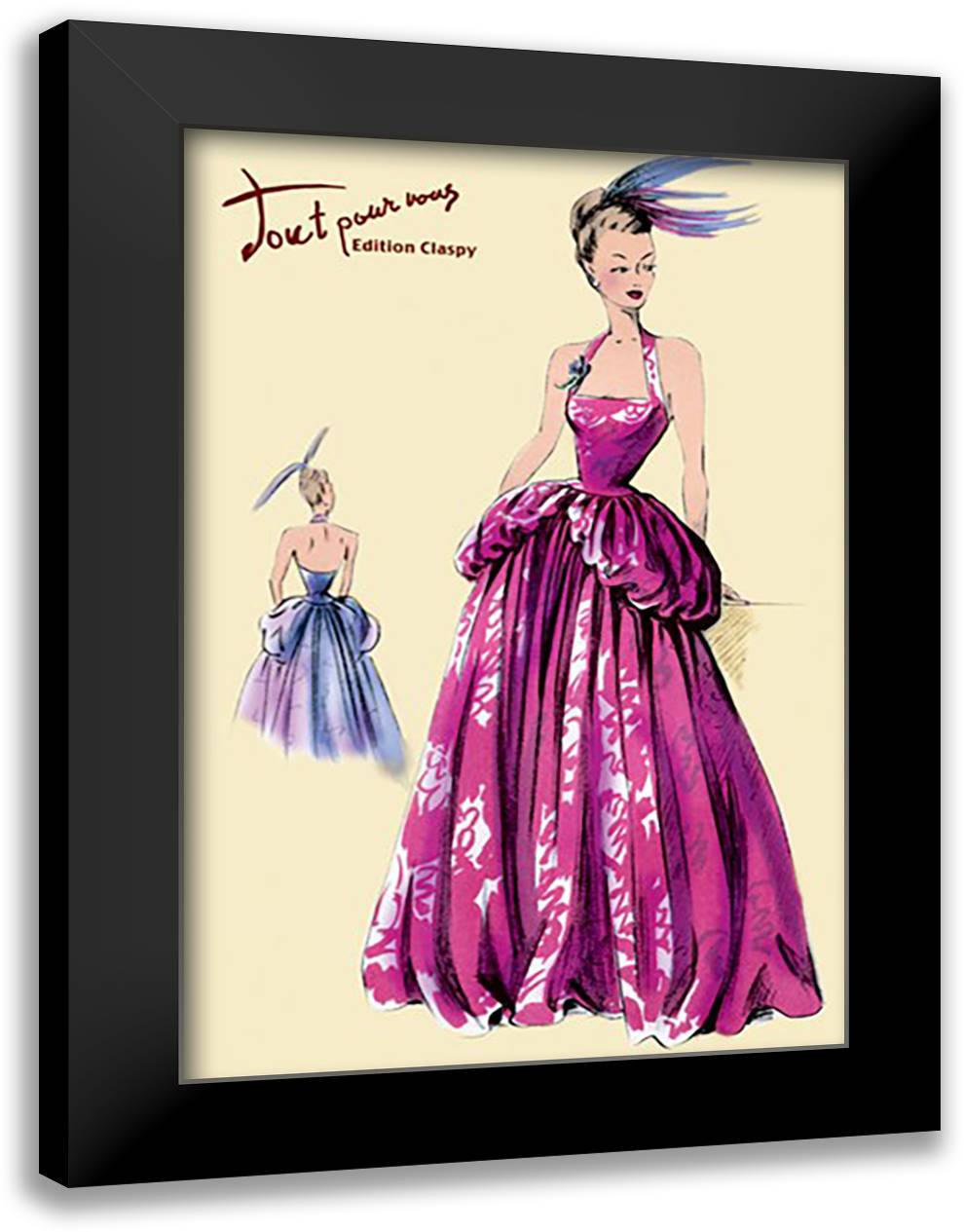 Magenta Evening Gown 16x22 Black Modern Wood Framed Art Print Poster