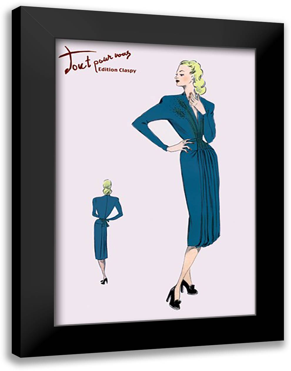 Pleated Long-Sleeved Dress 16x22 Black Modern Wood Framed Art Print Poster