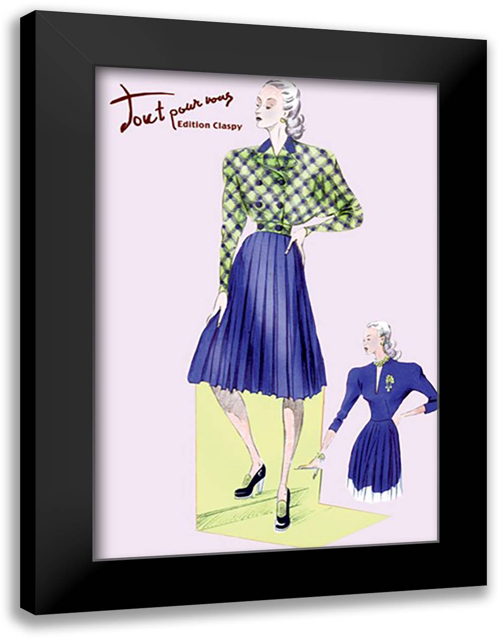 Pleated Dress with Plaid Jacket 16x22 Black Modern Wood Framed Art Print Poster