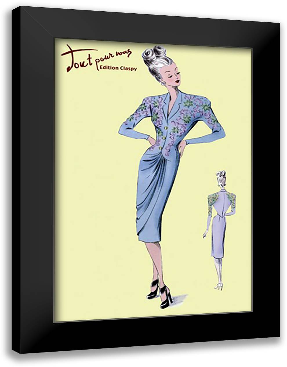 Floral Evening Dress 16x22 Black Modern Wood Framed Art Print Poster