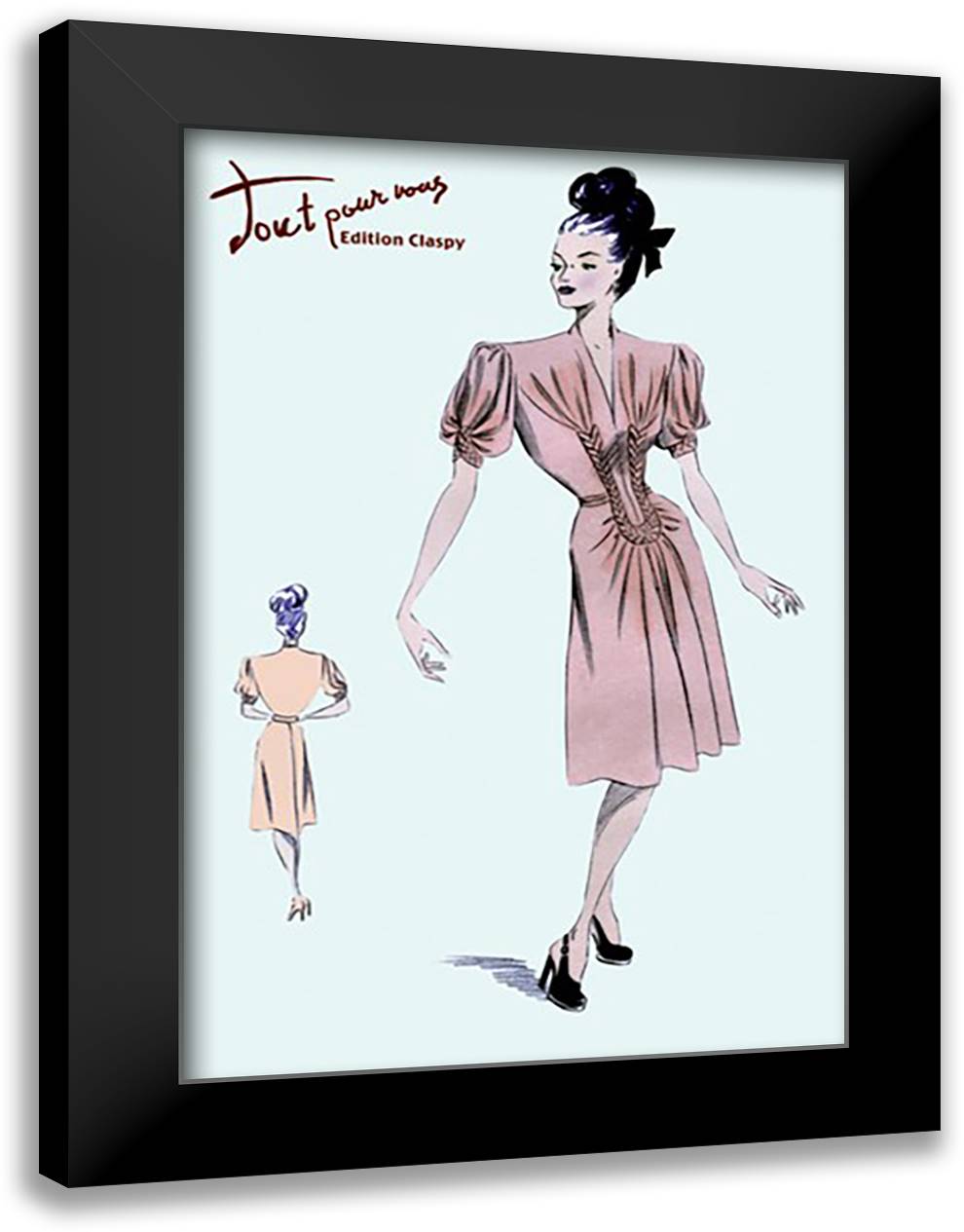 Party Dress with Pleats 16x22 Black Modern Wood Framed Art Print Poster
