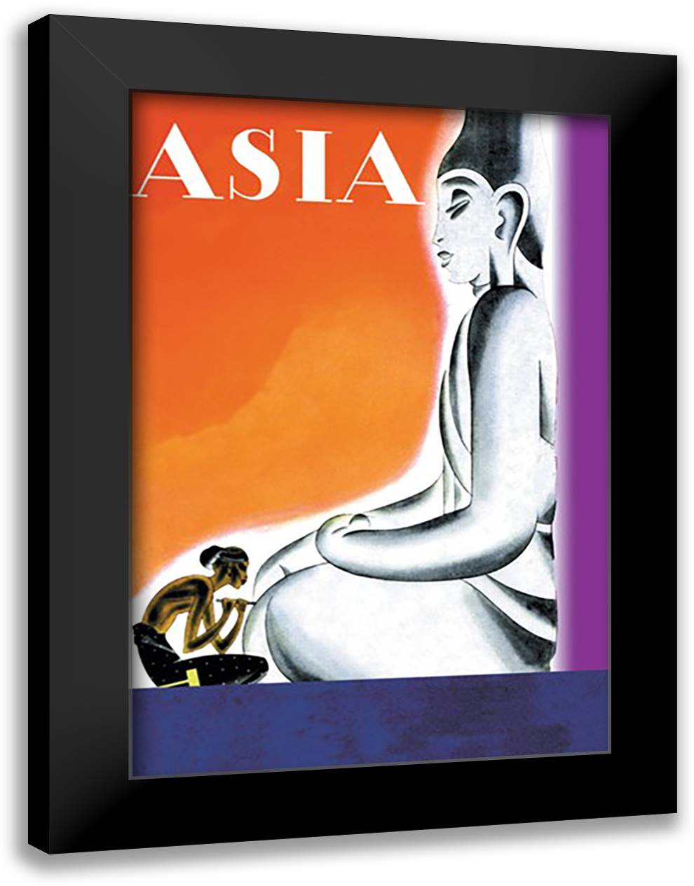 Asia Magazine: Burmese Sculptor at the Knees of Buddha 16x22 Black Modern Wood Framed Art Print Poster by McIntosh, Frank