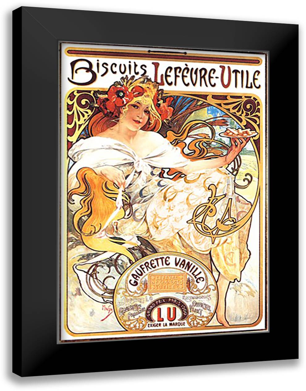 Biscuits Lefevre-Utile 16x22 Black Modern Wood Framed Art Print Poster by Mucha, Alphonse