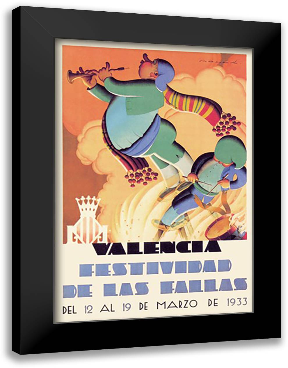 Valencia Festividad 16x22 Black Modern Wood Framed Art Print Poster by Molla