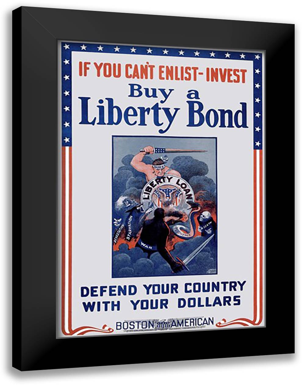 Defend Your Country With Your Dollars 16x22 Black Modern Wood Framed Art Print Poster