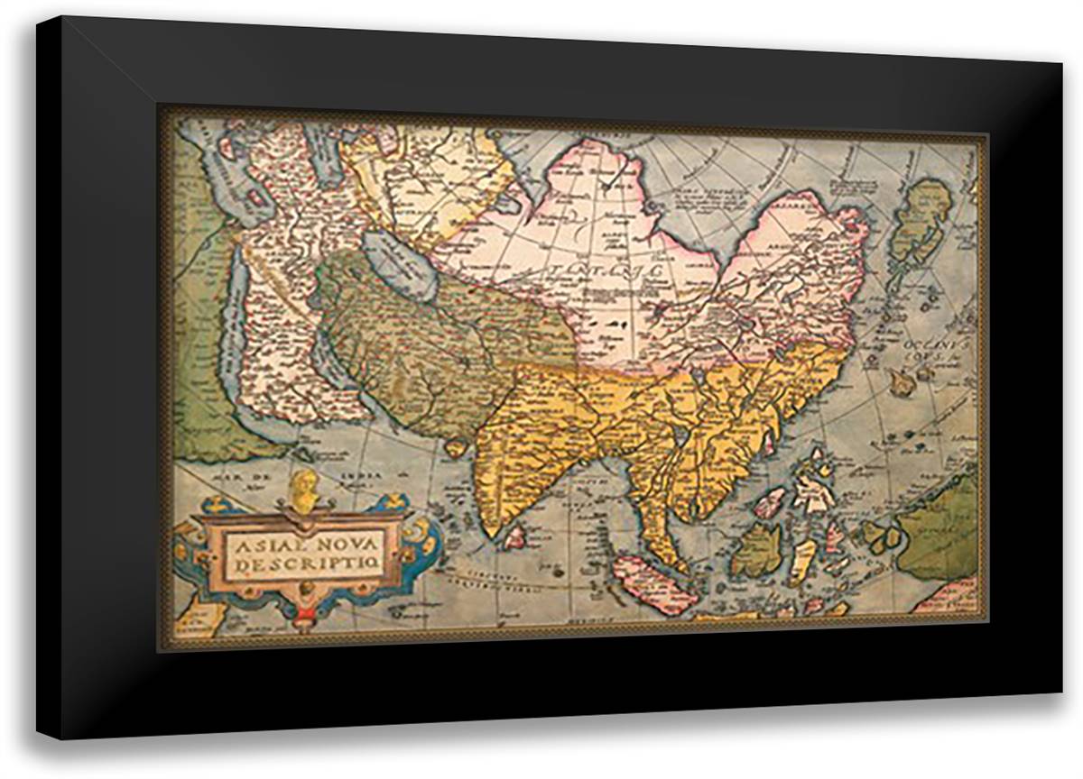 Map of Asia 22x16 Black Modern Wood Framed Art Print Poster by Ortelius, Abraham