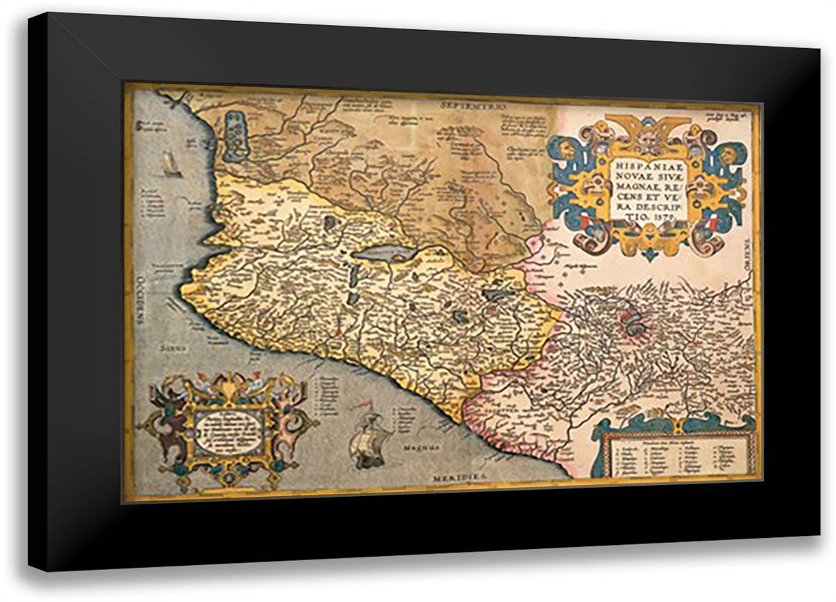 Map of South Western America and Mexico 22x16 Black Modern Wood Framed Art Print Poster by Ortelius, Abraham