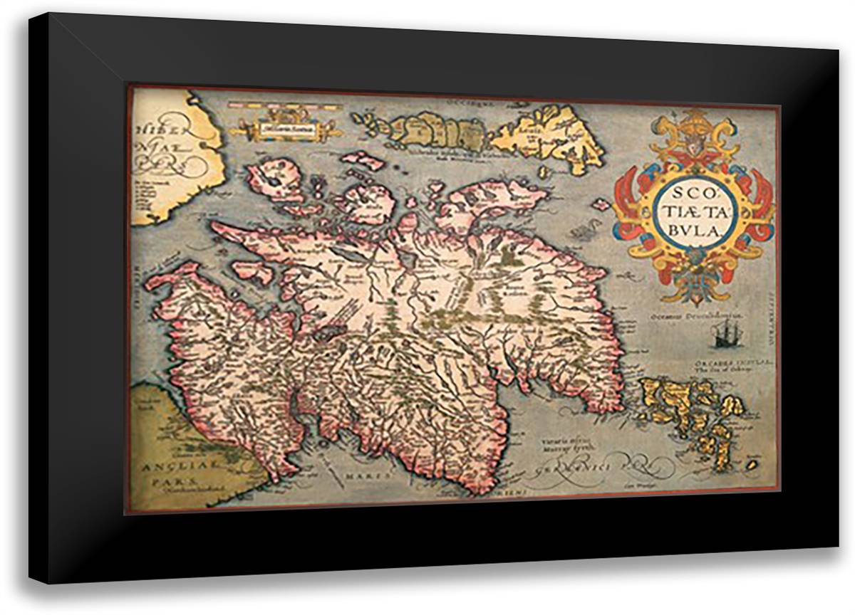 Map of Scotland 22x16 Black Modern Wood Framed Art Print Poster by Ortelius, Abraham
