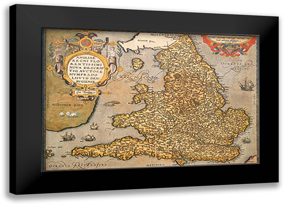 Map of England 22x16 Black Modern Wood Framed Art Print Poster by Ortelius, Abraham