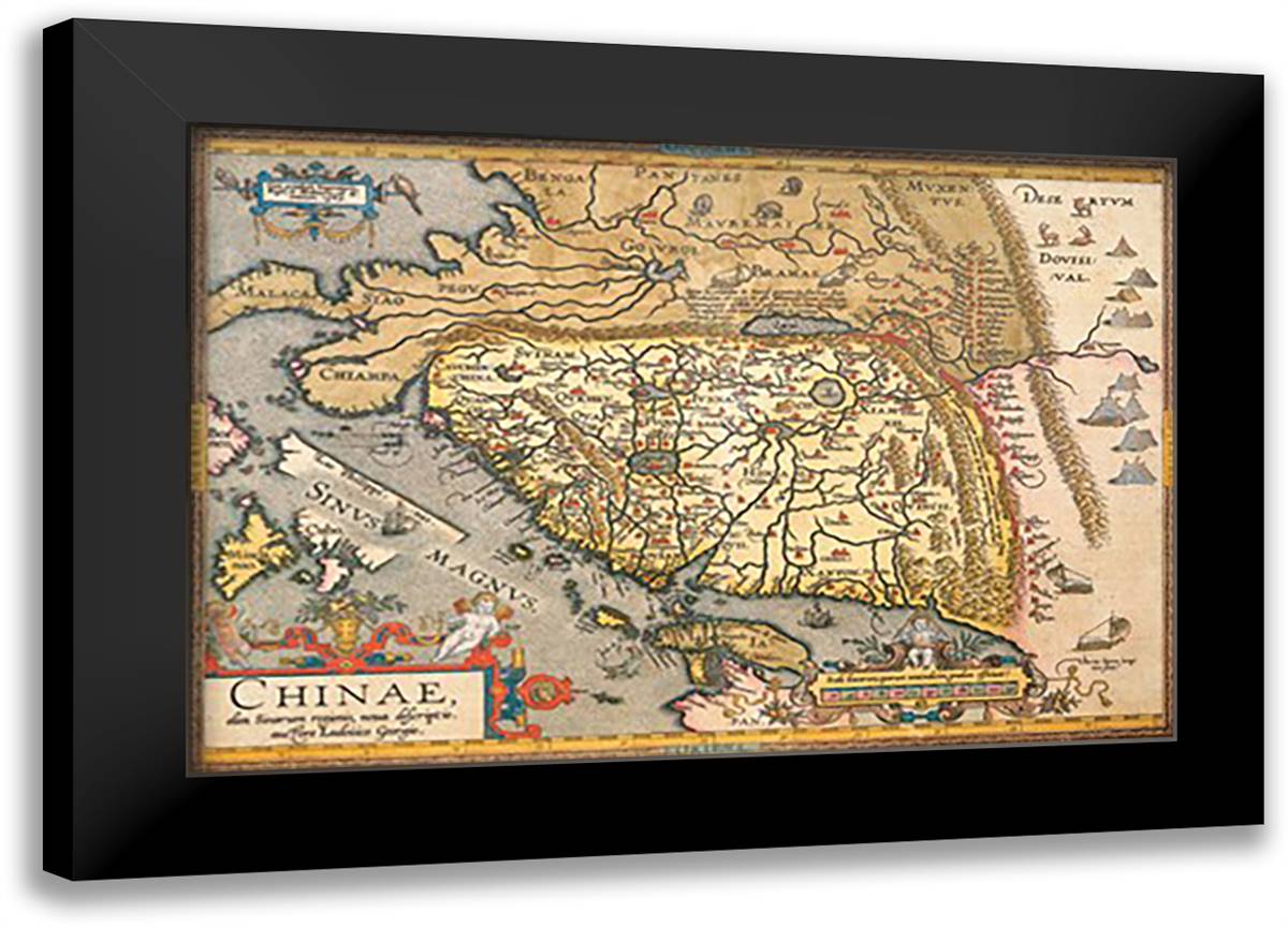 Map of Far East China 22x16 Black Modern Wood Framed Art Print Poster by Ortelius, Abraham