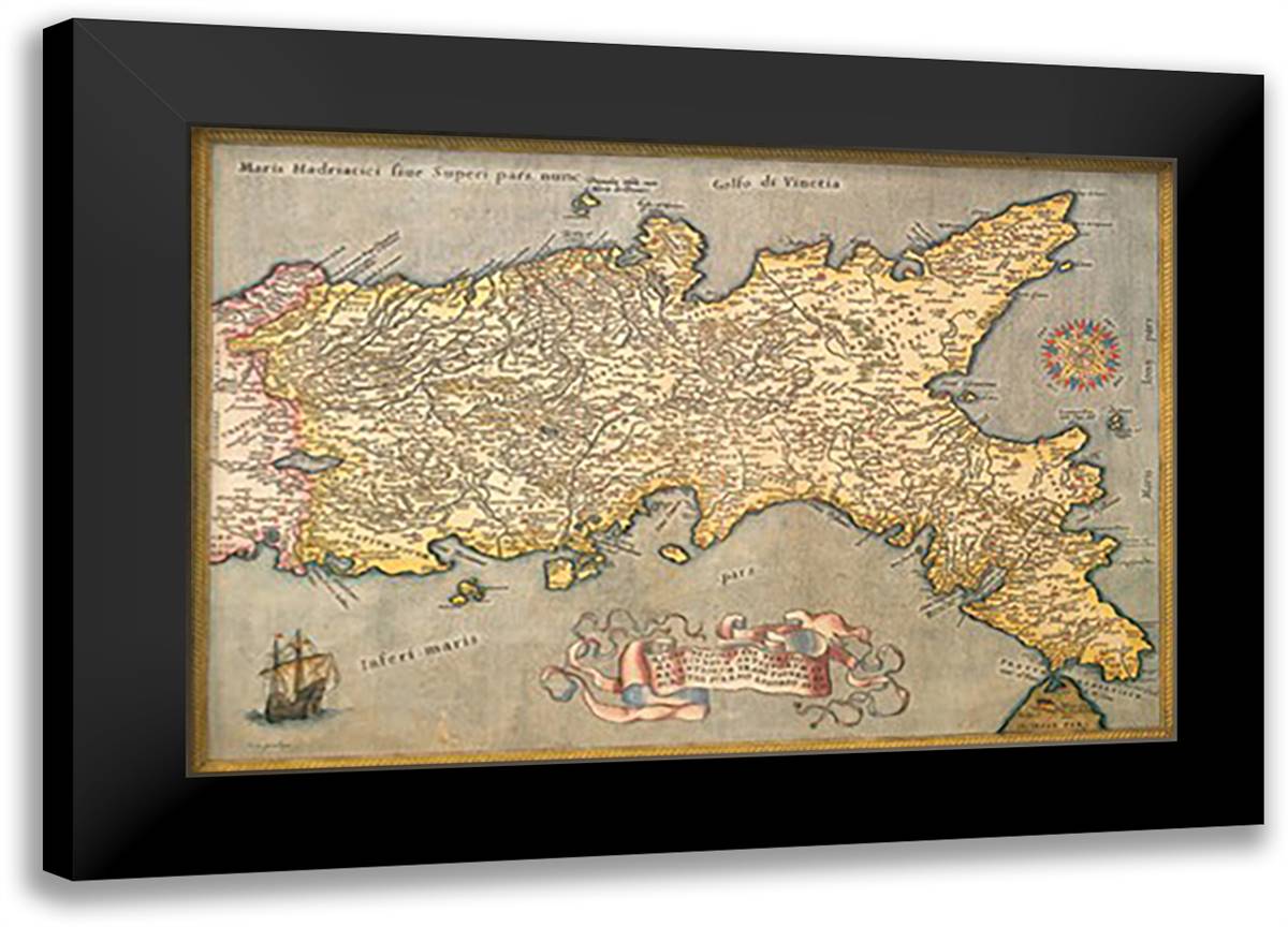 Map of Southern Italy 22x16 Black Modern Wood Framed Art Print Poster by Ortelius, Abraham