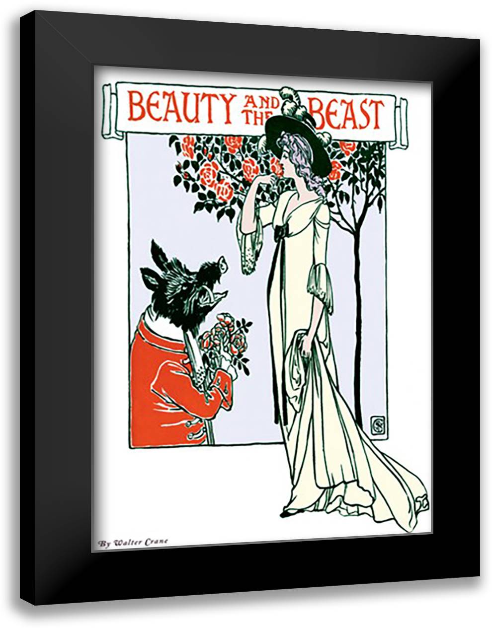 Beauty and the Beast 16x22 Black Modern Wood Framed Art Print Poster by Crane, Walter