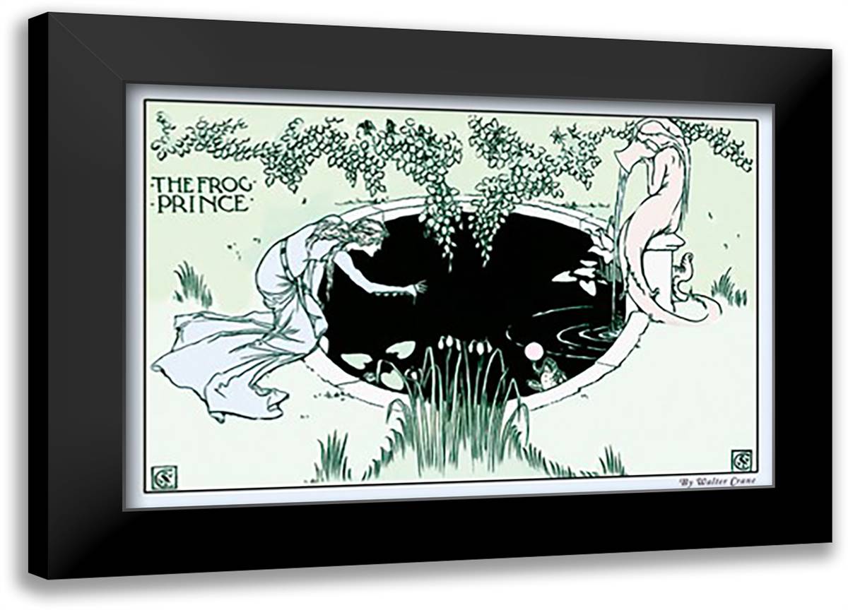 Frog Prince - The Fountain 22x16 Black Modern Wood Framed Art Print Poster by Crane, Walter