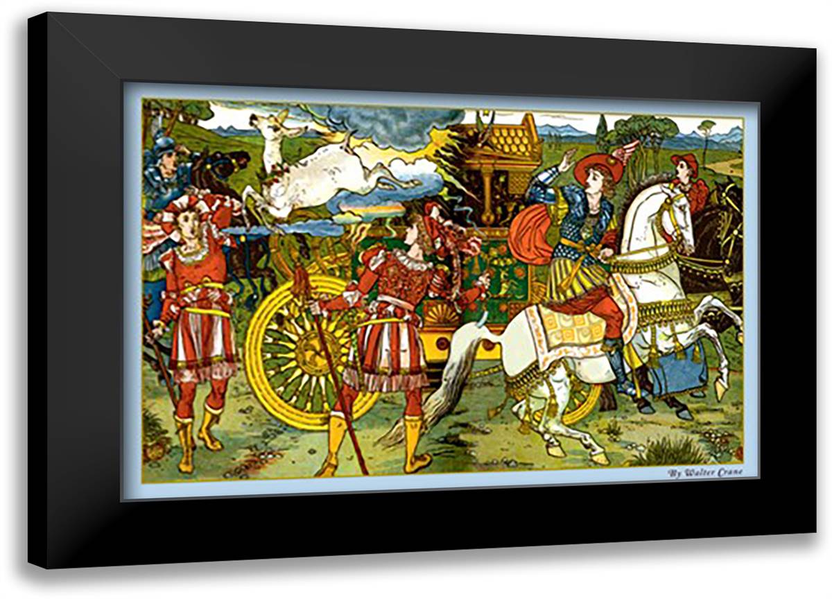 Hind in the Wood - Leap 22x16 Black Modern Wood Framed Art Print Poster by Crane, Walter