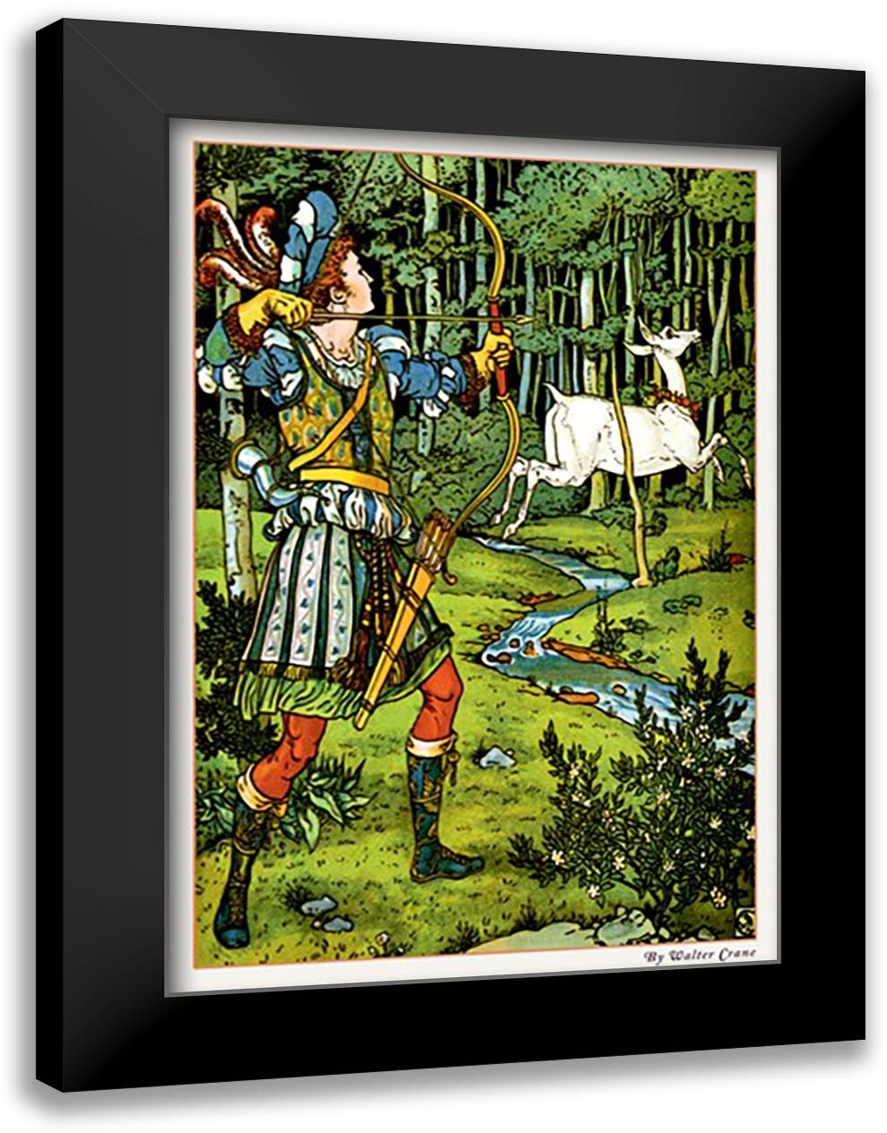 Hind in the Wood - The Archer 16x22 Black Modern Wood Framed Art Print Poster by Crane, Walter