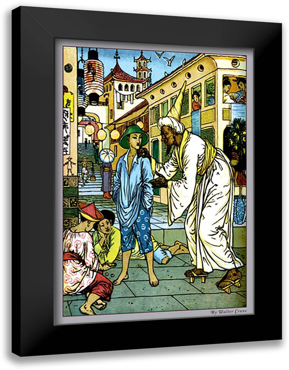 Aladdin Accosted By Magician 16x22 Black Modern Wood Framed Art Print Poster by Crane, Walter