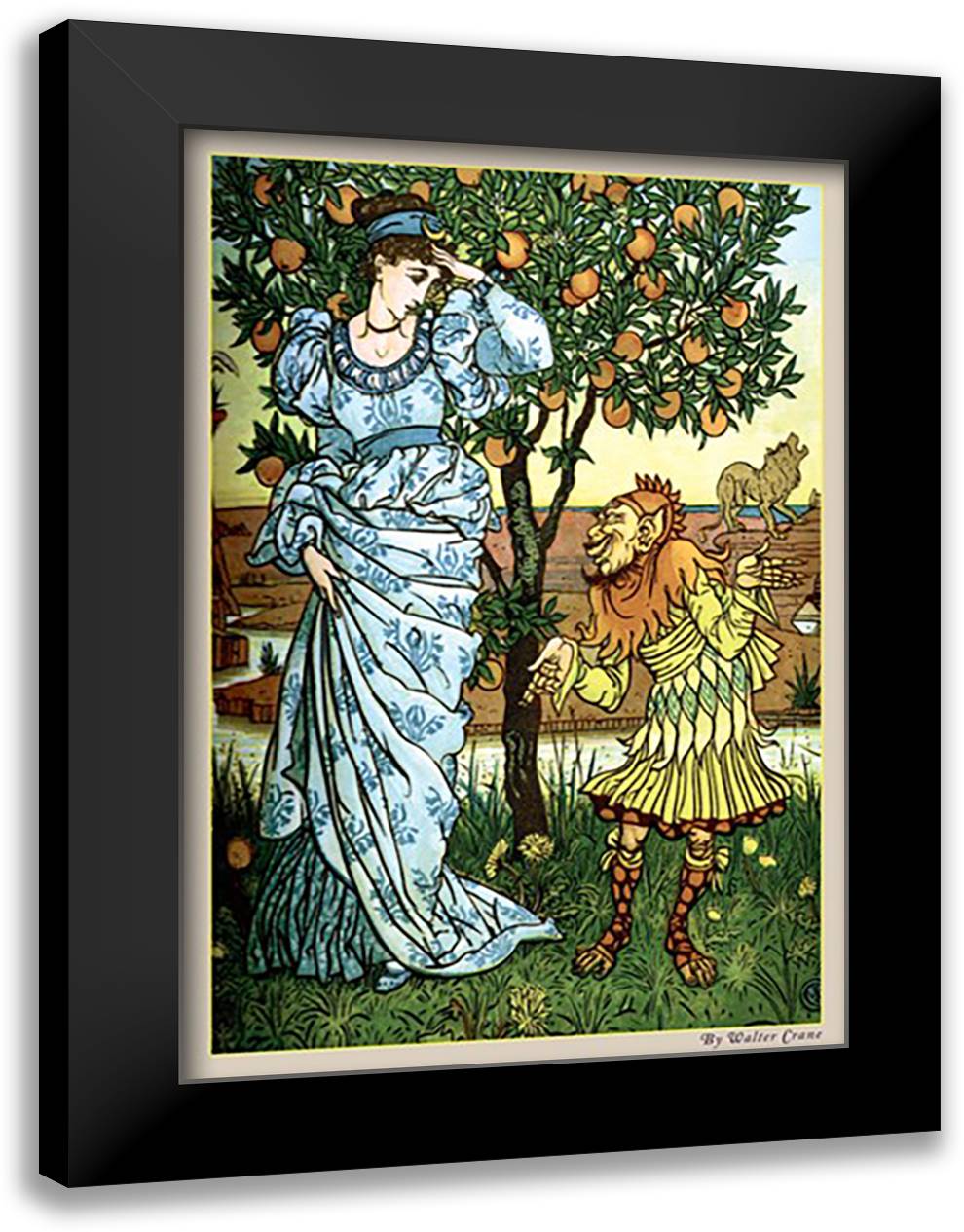 Yellow Dwarf Rescues Princess 16x22 Black Modern Wood Framed Art Print Poster by Crane, Walter