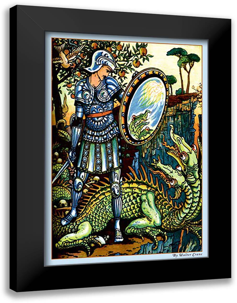 Prince Cheri and the Dragon 16x22 Black Modern Wood Framed Art Print Poster by Crane, Walter