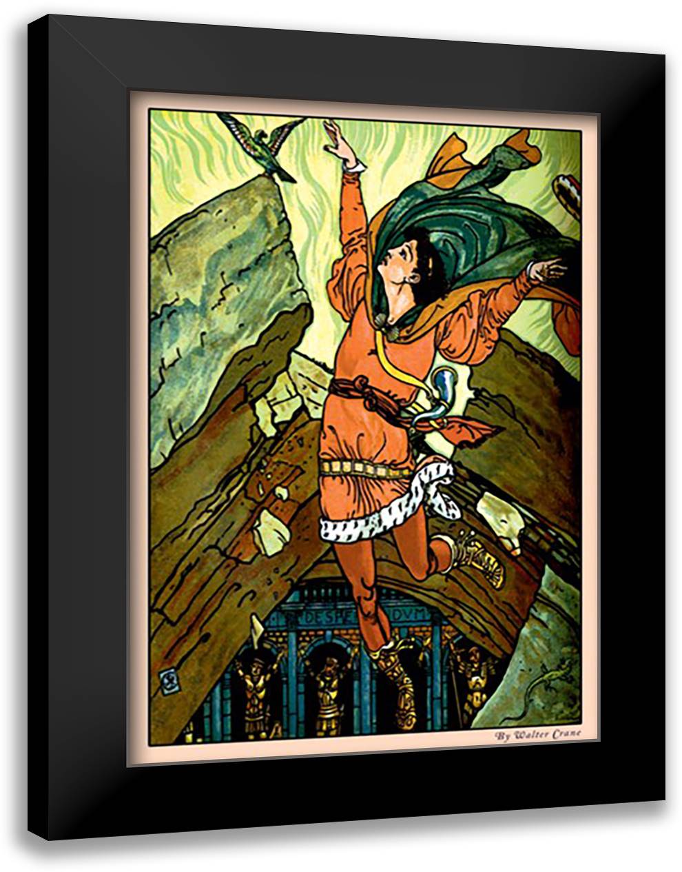 Prince Cheri and the Little Green Bird 16x22 Black Modern Wood Framed Art Print Poster by Crane, Walter