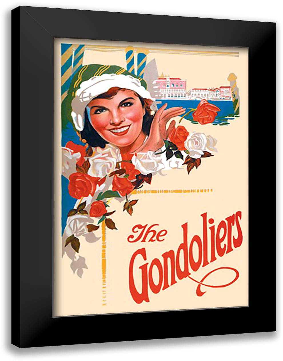Gondoliers 16x22 Black Modern Wood Framed Art Print Poster