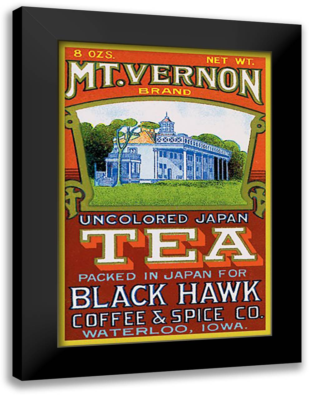 Mt. Vernon Brand Tea 16x22 Black Modern Wood Framed Art Print Poster