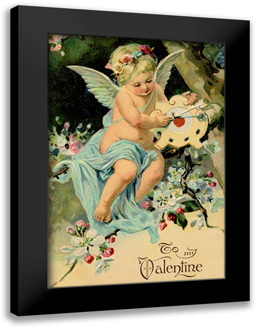 Floating Angel With Clock 16x22 Black Modern Wood Framed Art Print Poster