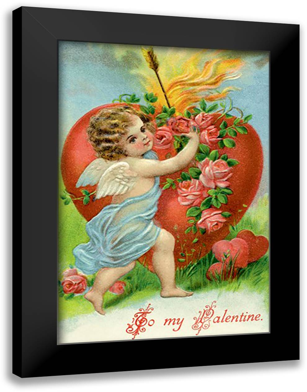 Flaming Heart 16x22 Black Modern Wood Framed Art Print Poster