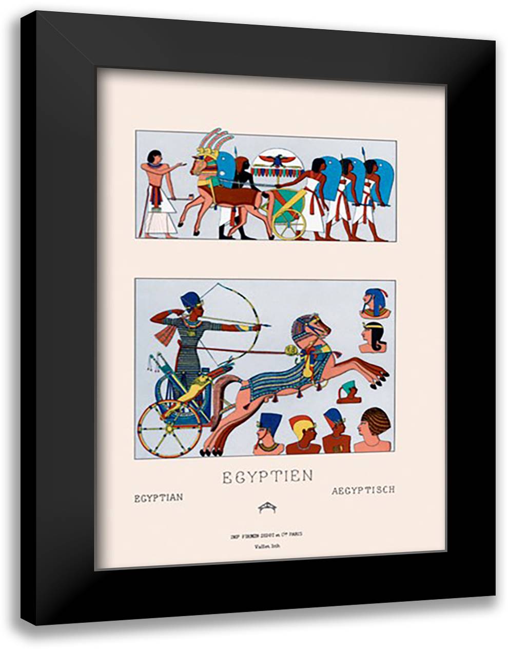 Egyptian Military Hairstyles and Costumes 16x22 Black Modern Wood Framed Art Print Poster by Racinet, Auguste