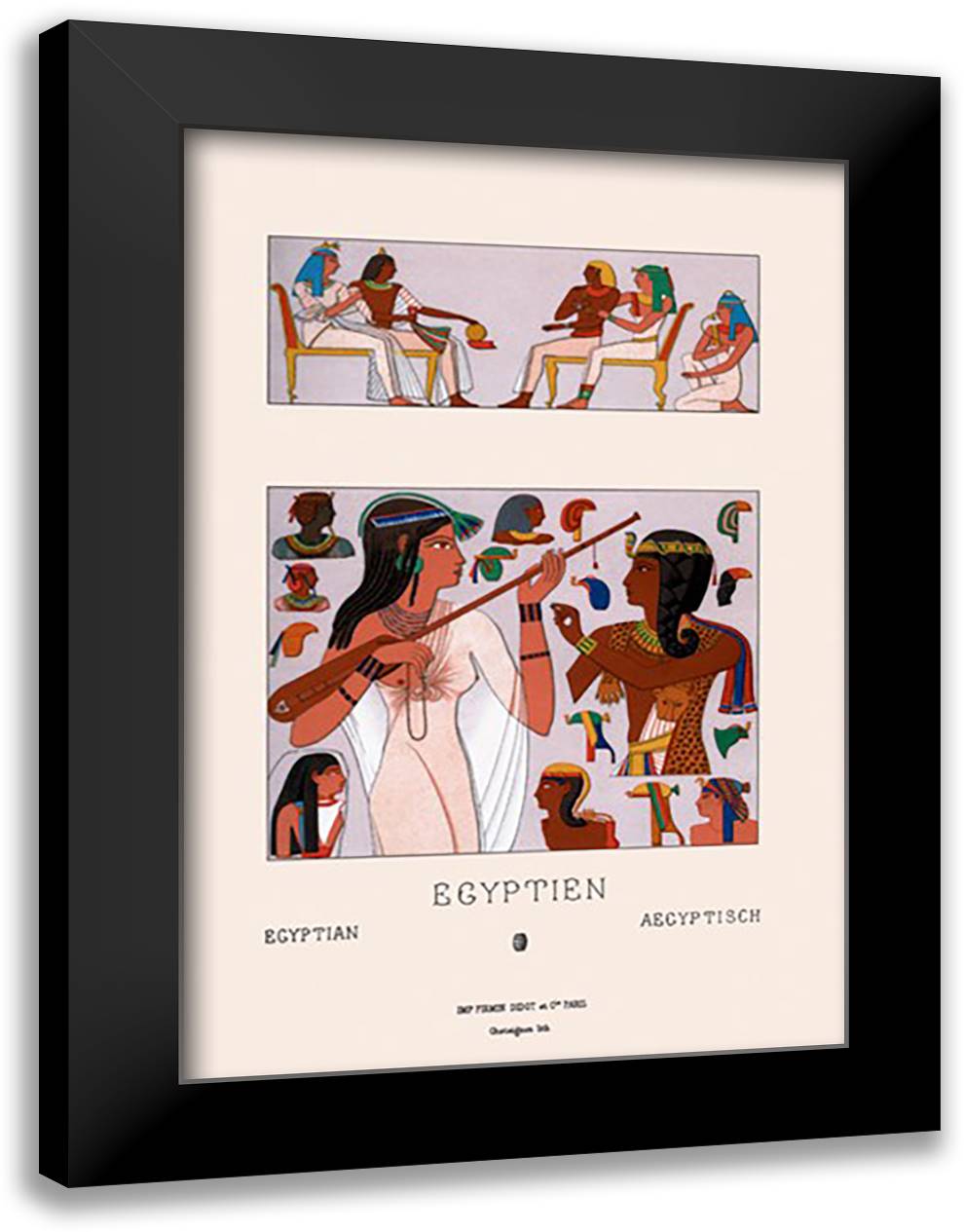 Egyptian Headdresses and Hairstyles 16x22 Black Modern Wood Framed Art Print Poster by Racinet, Auguste