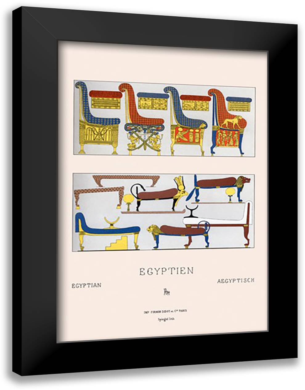 Egyptian Furniture - Beds, Couches, and Thrones 16x22 Black Modern Wood Framed Art Print Poster by Racinet, Auguste