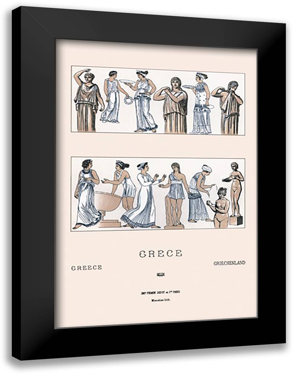 Grecian Women Dressing 16x22 Black Modern Wood Framed Art Print Poster by Racinet, Auguste